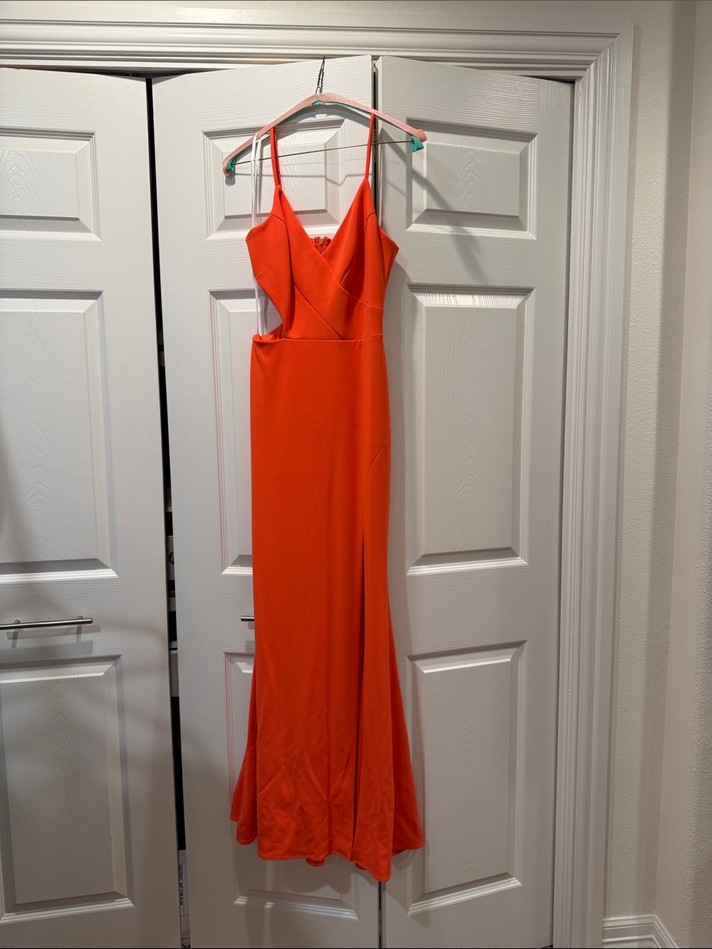 Xscape Vibrant Orange Spaghetti-Strap Maxi Dress